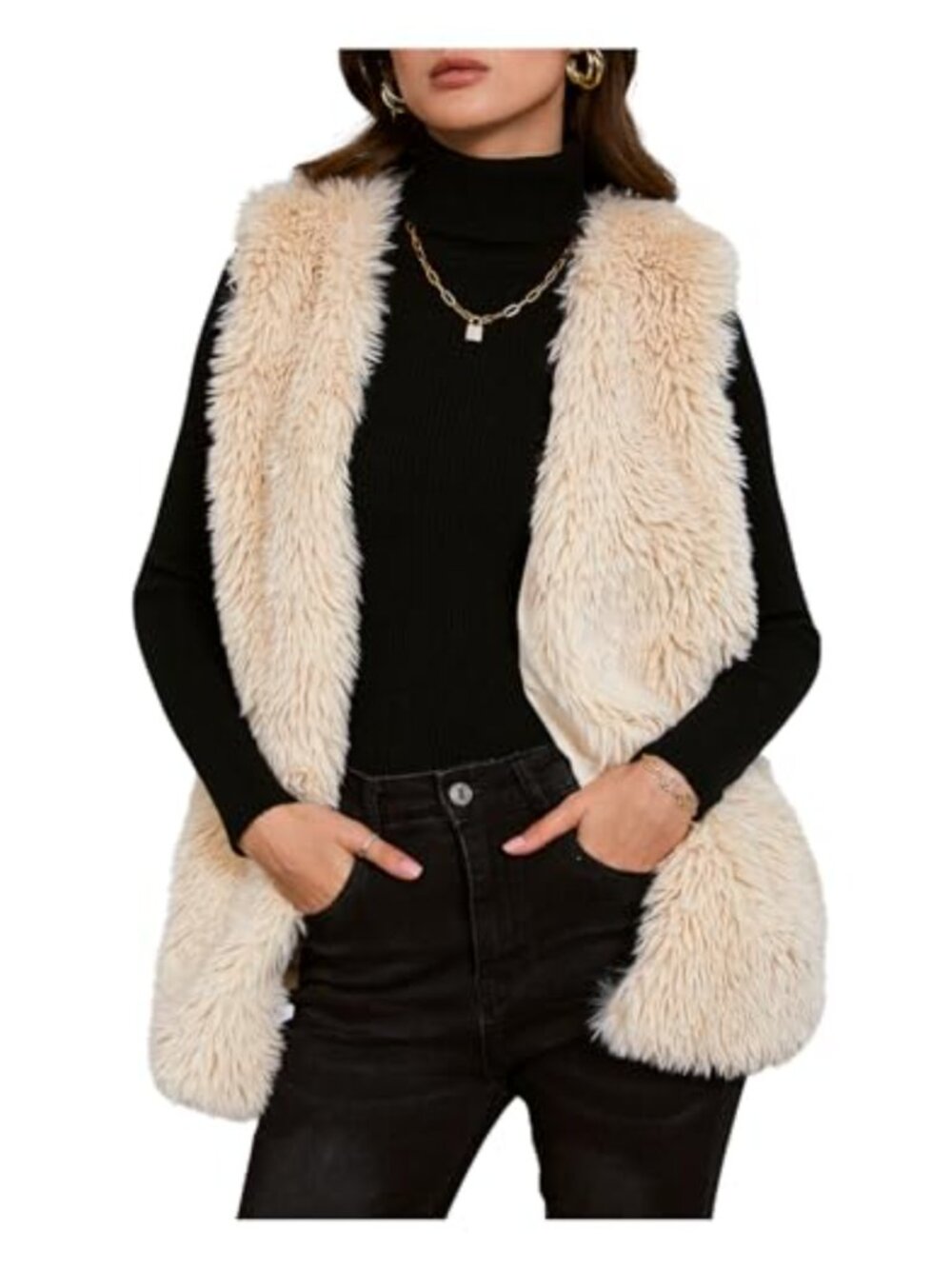 Faux Fur Sleeveless Vest Teddy Coat Open Front Fuzzy Waistcoat Outerwear